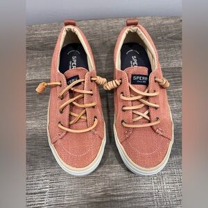 Sperry Coral Canvas Boat Shoes with Tan Laces